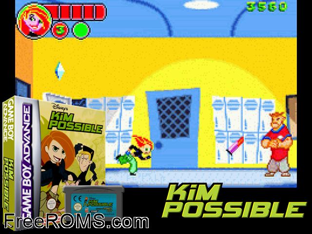 Kim Possible Gameboy Advance game showing 3D box cover and gameplay screenshot